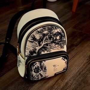 Chic Black and White Graphic Backpack - Alice in wonderful
